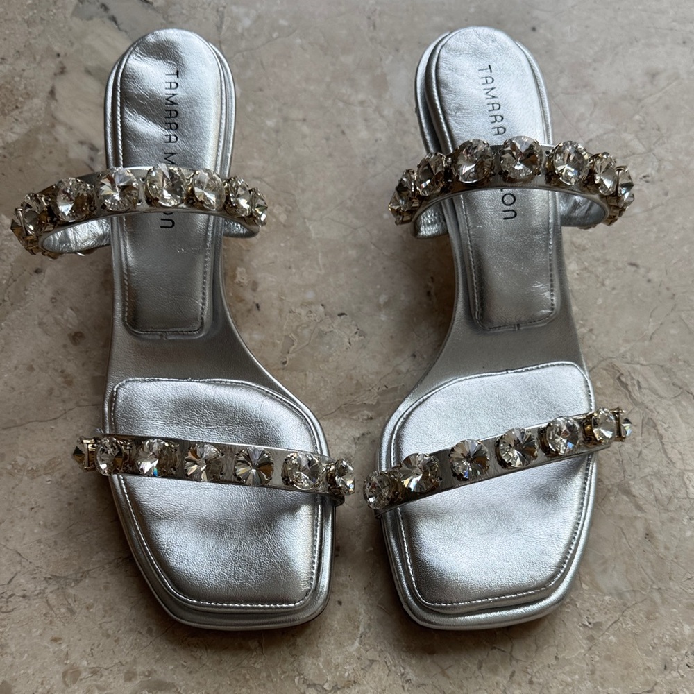 Tamara Mellon Shimmering Silver Crystal Sandals